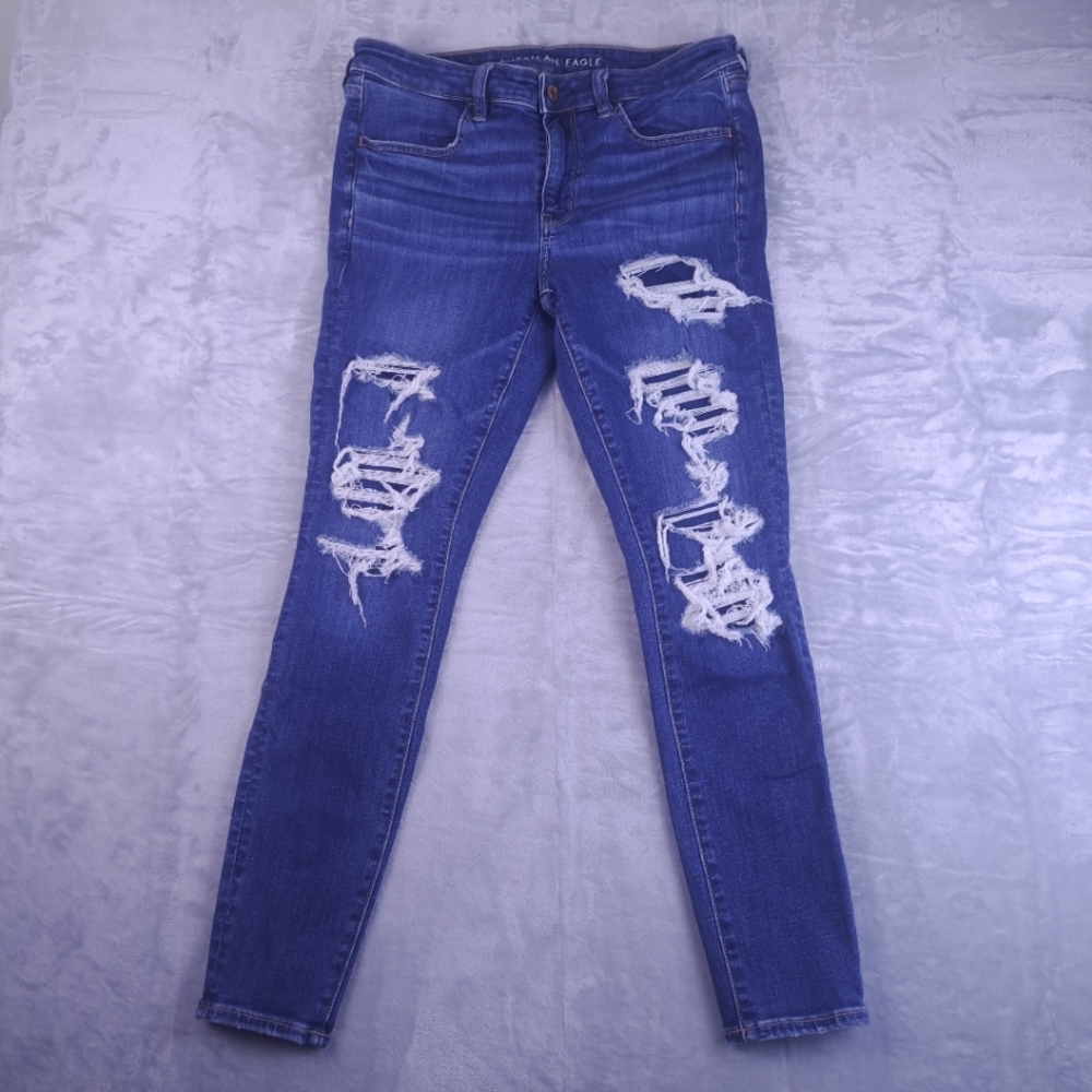 American Eagle Outfitters Blue Distressed Skinny Jeans